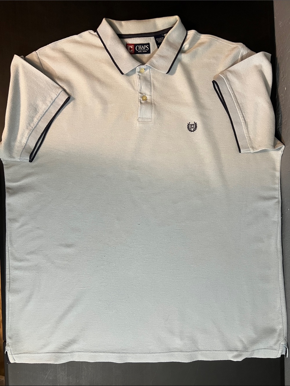 Chaps Men’s White Polo with Navy Trim